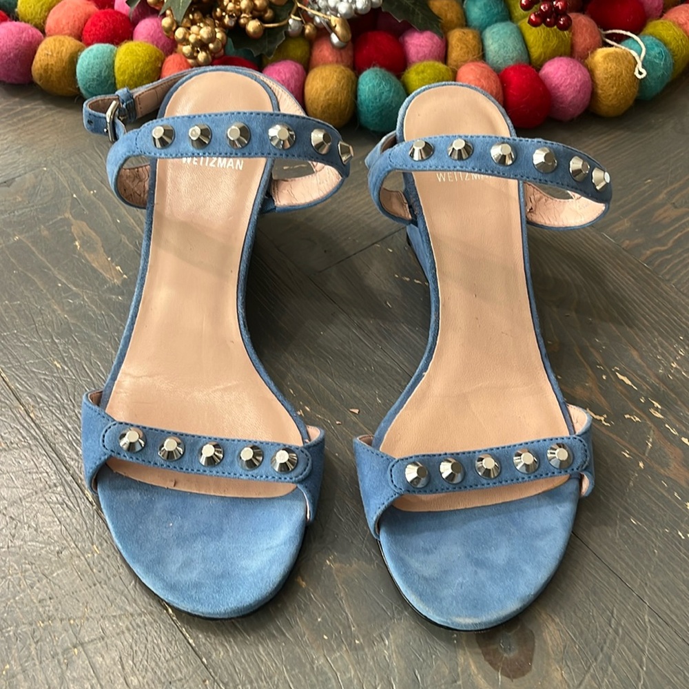 Stuart Weitzman Studded Suede Sandal Wedge Heel
Size 7